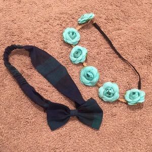 Teal flower crown and plaid head wrap with bow